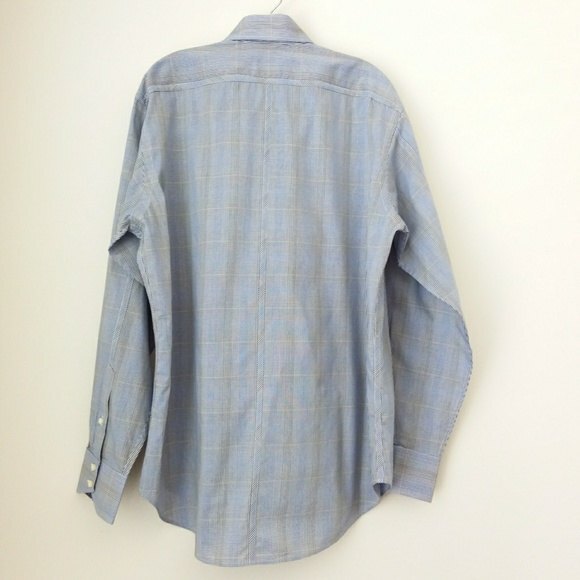 Thomas Dean | Men Size L Blue Pima Cotton Plaid Button Up Shirt - Picture 2 of 8